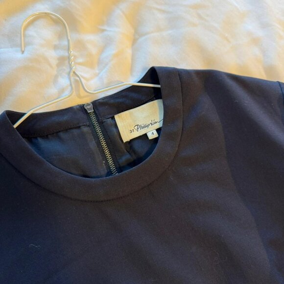 3.1 Phillip Lim Black Short Sleeve Peplum Top w/ Back Zipper(material 98% wool) - Picture 2 of 5